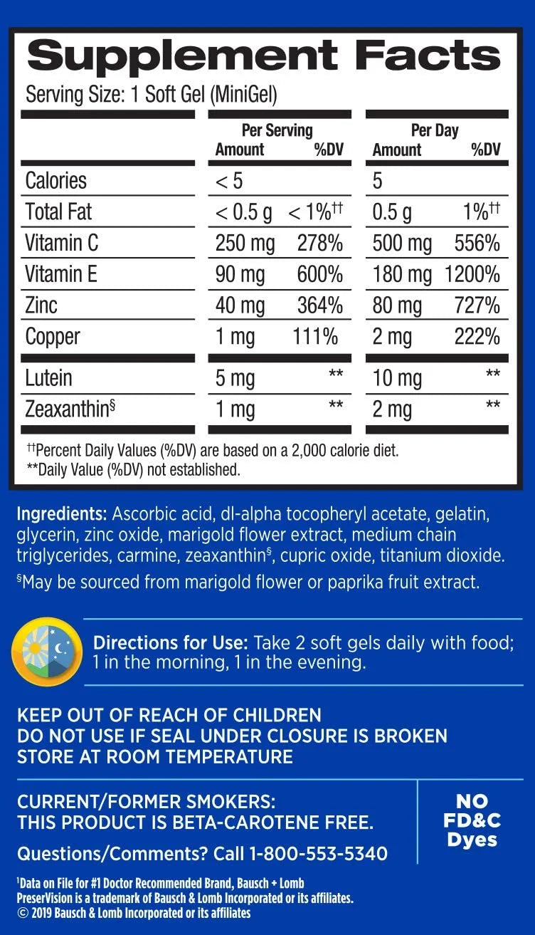 PreserVision AREDS 2 Vitamin & Mineral Supplement Soft Gels, 120 Count Q313332