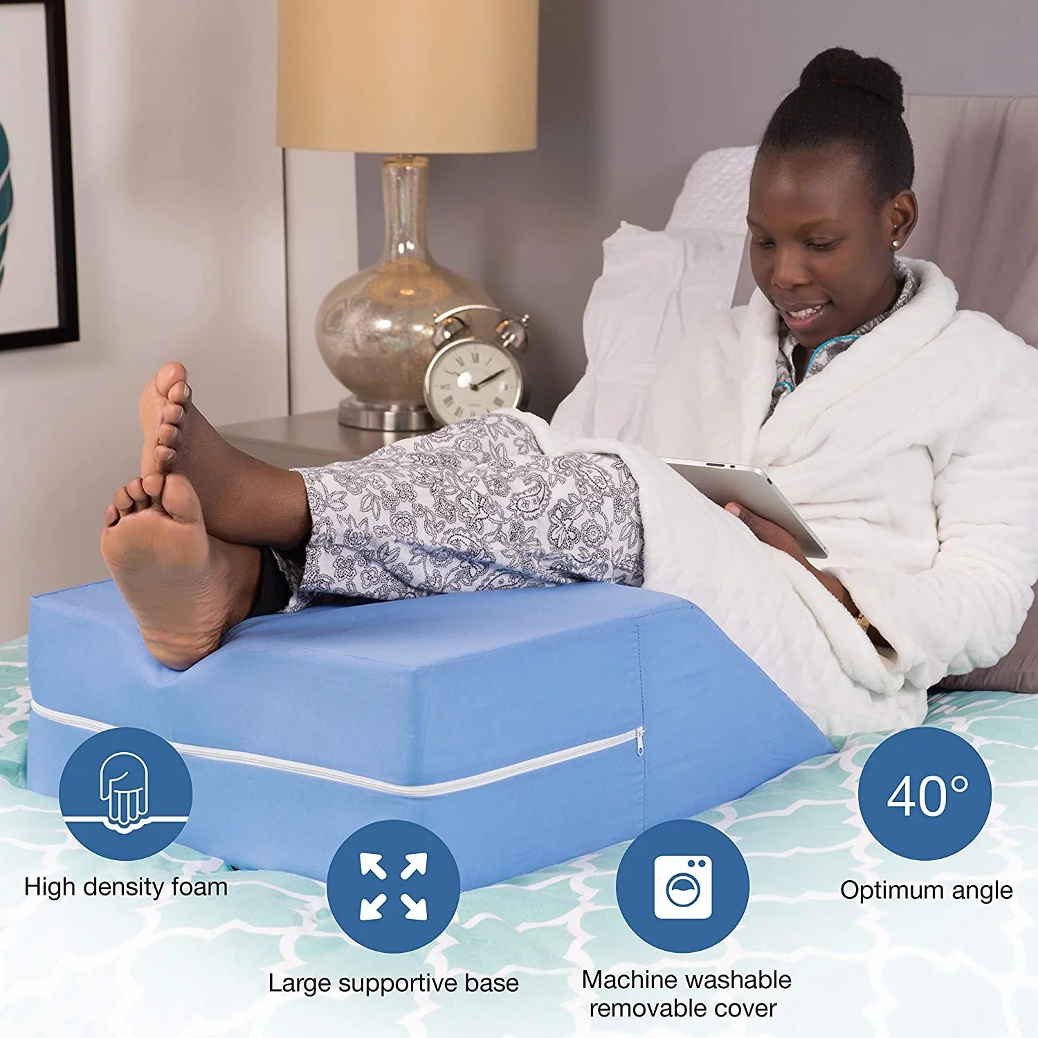 DMI Ortho Bed Wedge Elevated Leg Pillow, Supportive Foam, Blue 8" x 20" x 24" N589504