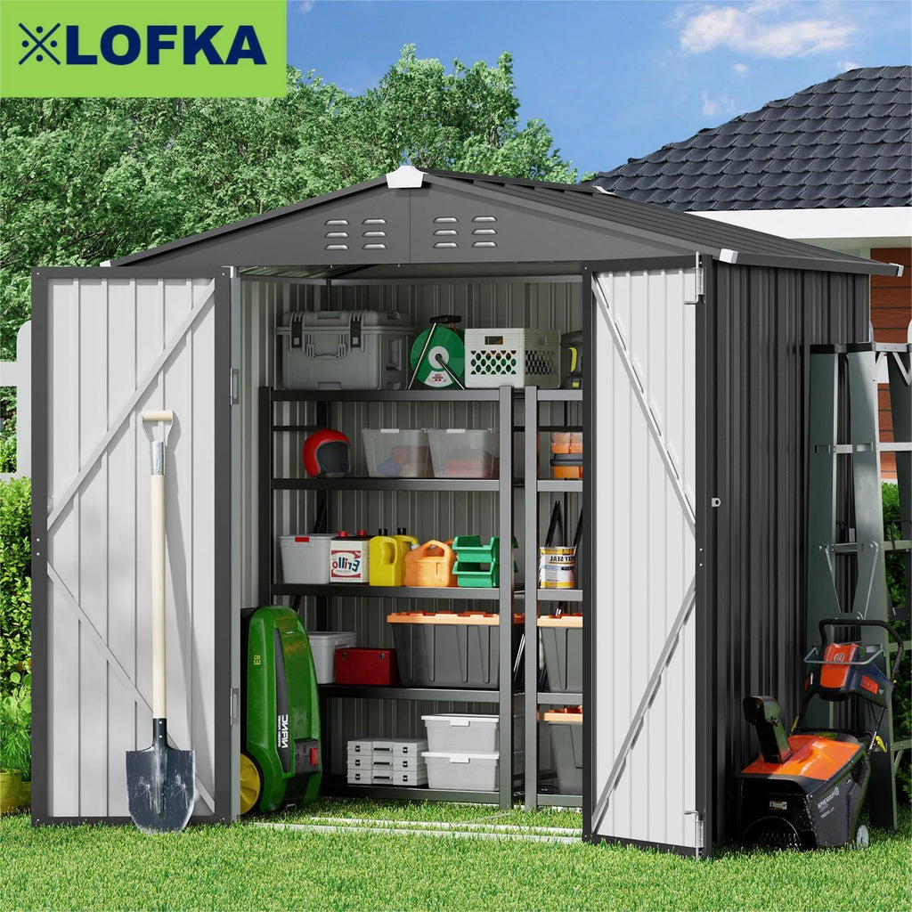 Lofka 6' x 4' Outdoor Metal Storage Shed with Base Frame, Dark Gray S205