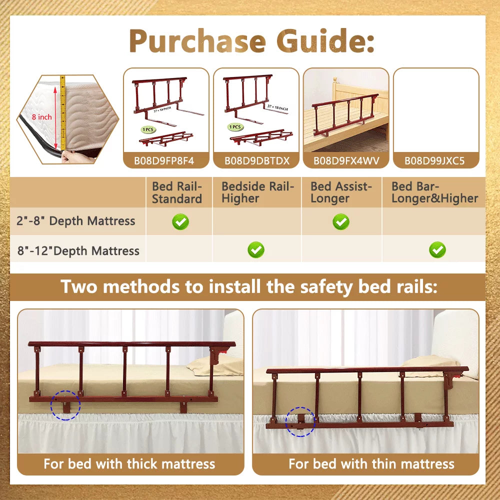 Bed Railing Safety Rails for Seniors with Swing Down Handle C4808