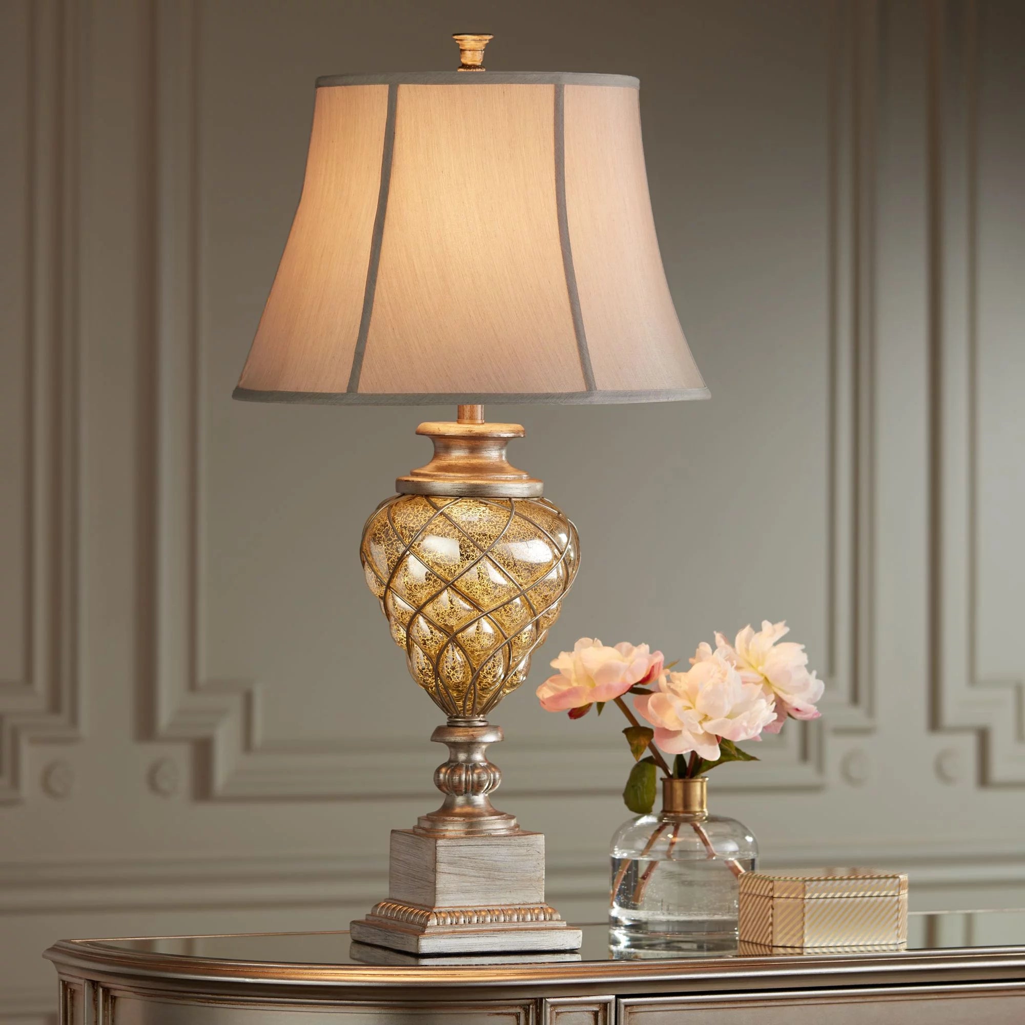 Barnes and Ivy Luke 33 3/4" Tall Traditional End Table Lamps Set of 2, Gold Silver Finish N5546