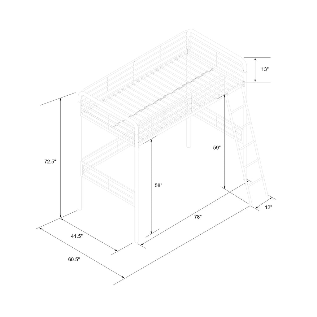 DHP Tommy Twin Metal Loft Bed, Black A7264
