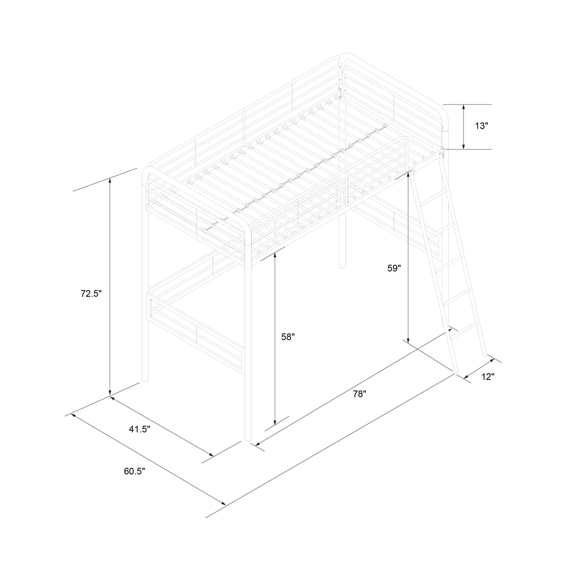DHP Tommy Twin Metal Loft Bed, Black A7264
