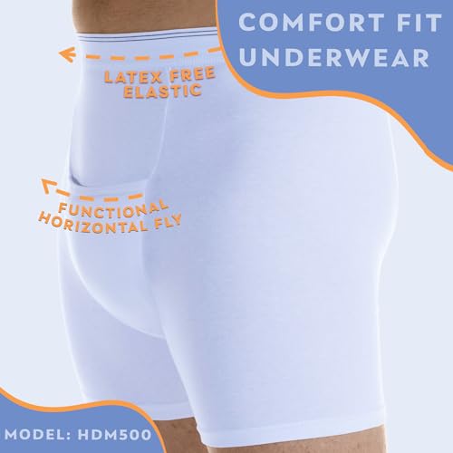 Wearever Men’s Incontinence H-Fly Boxer Brief, Maximum Absorbency, Reusable, White, Medium D3369
