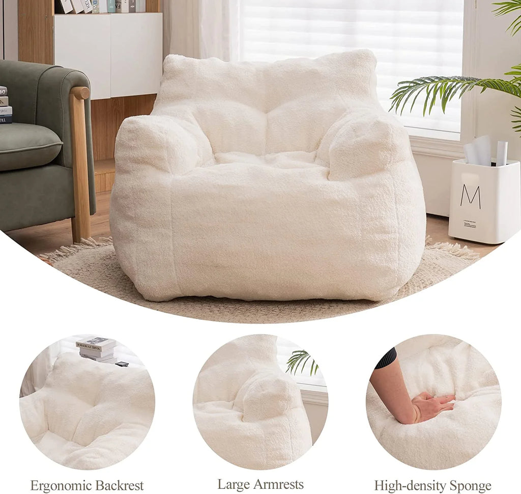 Sumdeal Soft Tufted Foam Bean Bag Chair for Adults, Ivory W376268