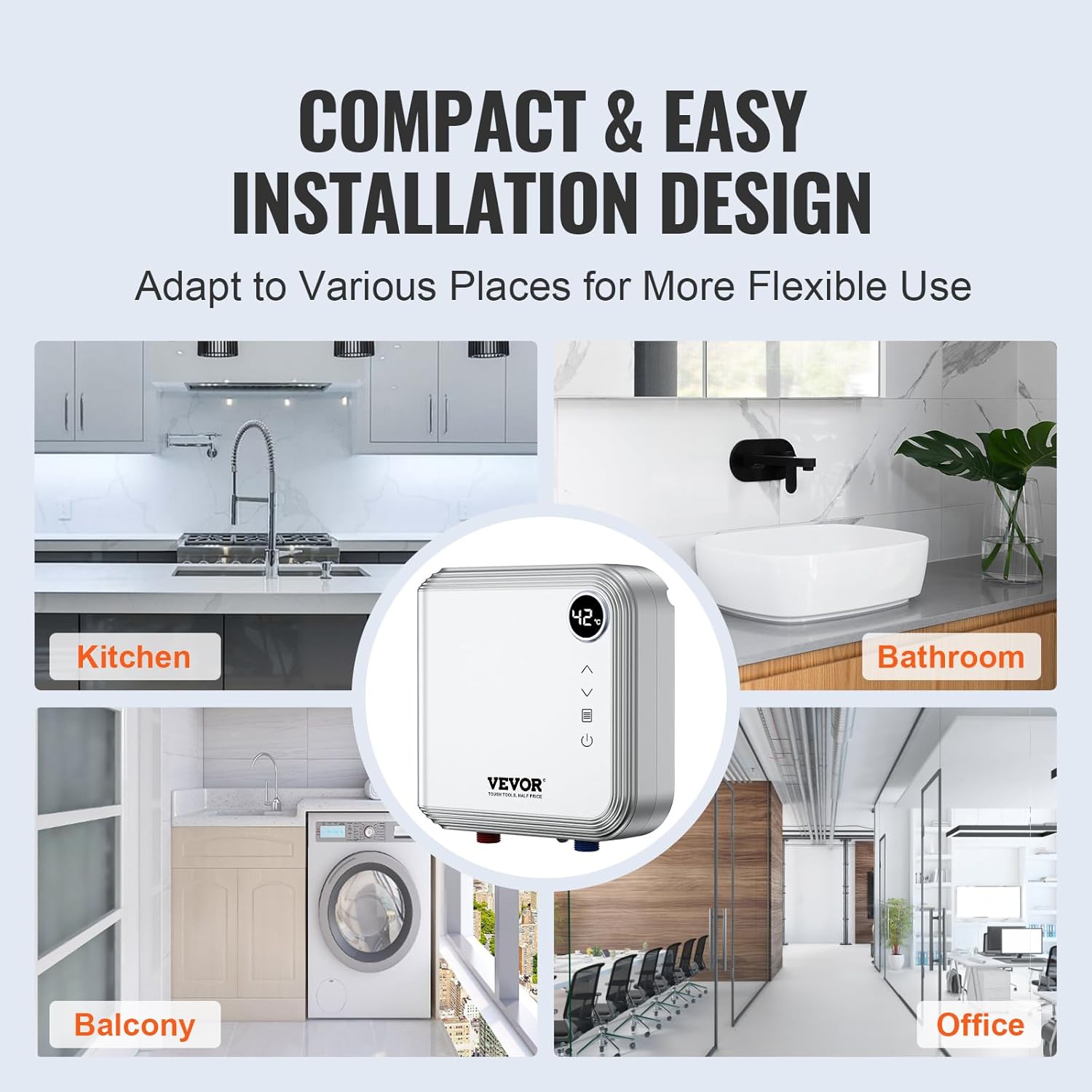 VEVOR Tankless Water Heater Electric 7kW, Digital Display, Under Sink Instant Boiler R28578