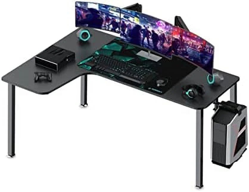 HJZBNONE It's_Organized L-Shaped Computer Desk  61" Corner Computer Desk  Office Study Writing Desk  Home Gaming Desk with Large Mouse Pad &amp; Cable Management  Space-Saving  Ea