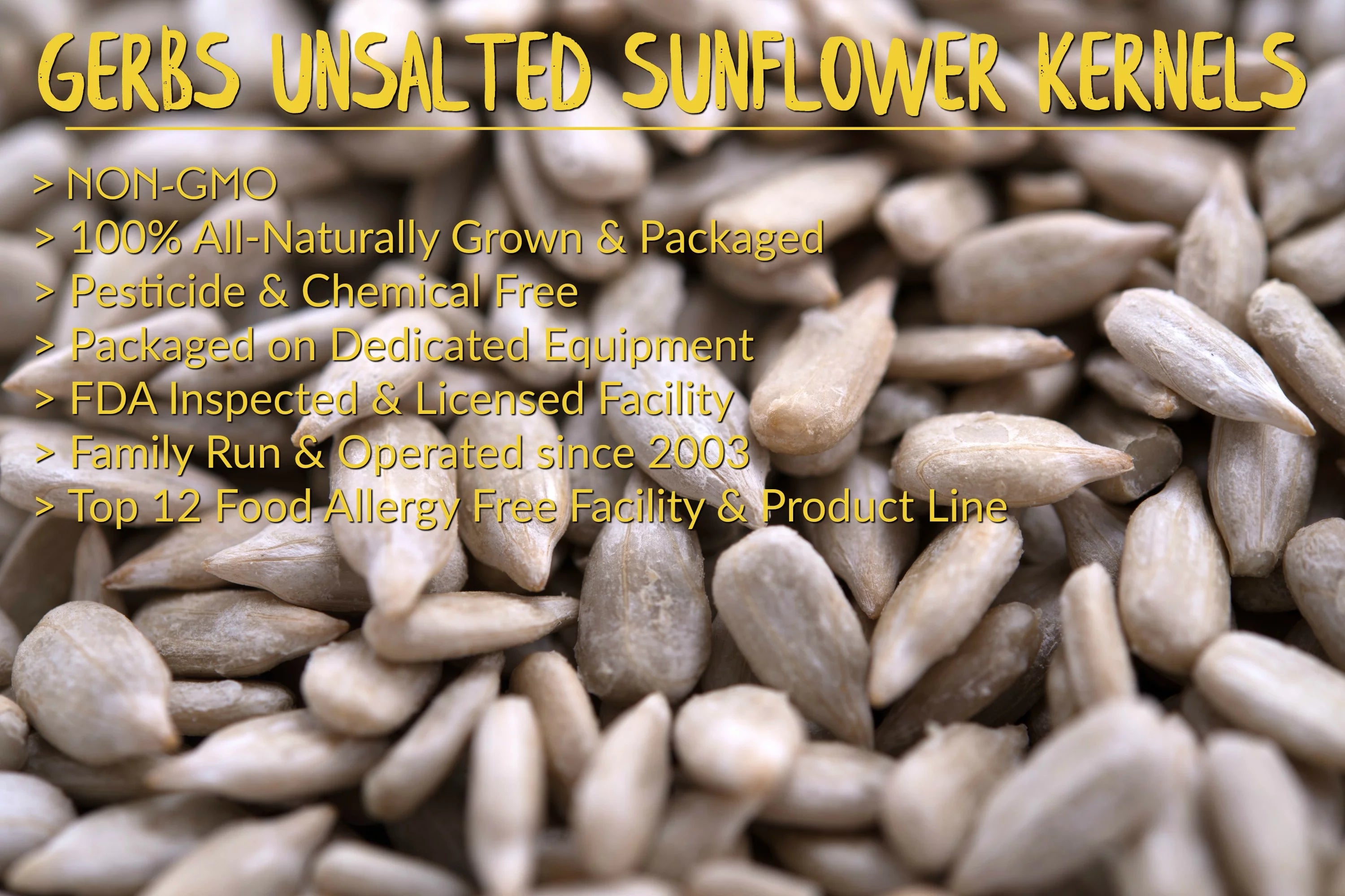 Roasted Sunflower Seed Kernels by Gerbs, Unsalted, 2 LBS, Non GMO B415