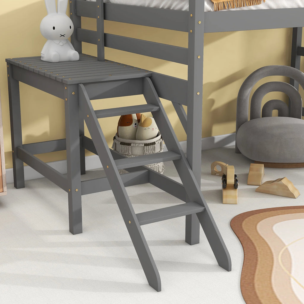 Bellemave Full Wood Loft Bed with Safety Rail and Ladder, Gray F137