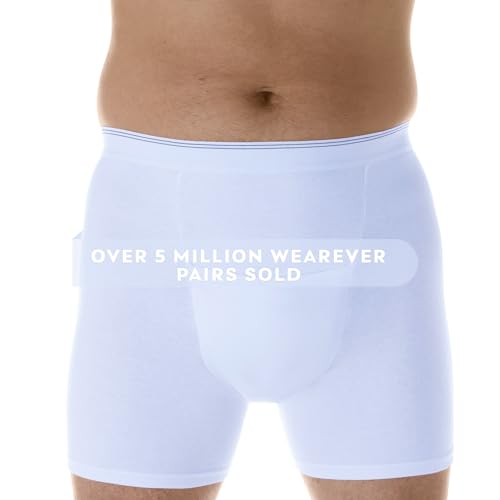 Wearever Men’s Incontinence H-Fly Boxer Brief for Bladder Control with Maximum Absorbency - Reusable & Washable Leak Proof Underwear for Men (Single Pair) (White) (Medium) (Waist 34-36")
