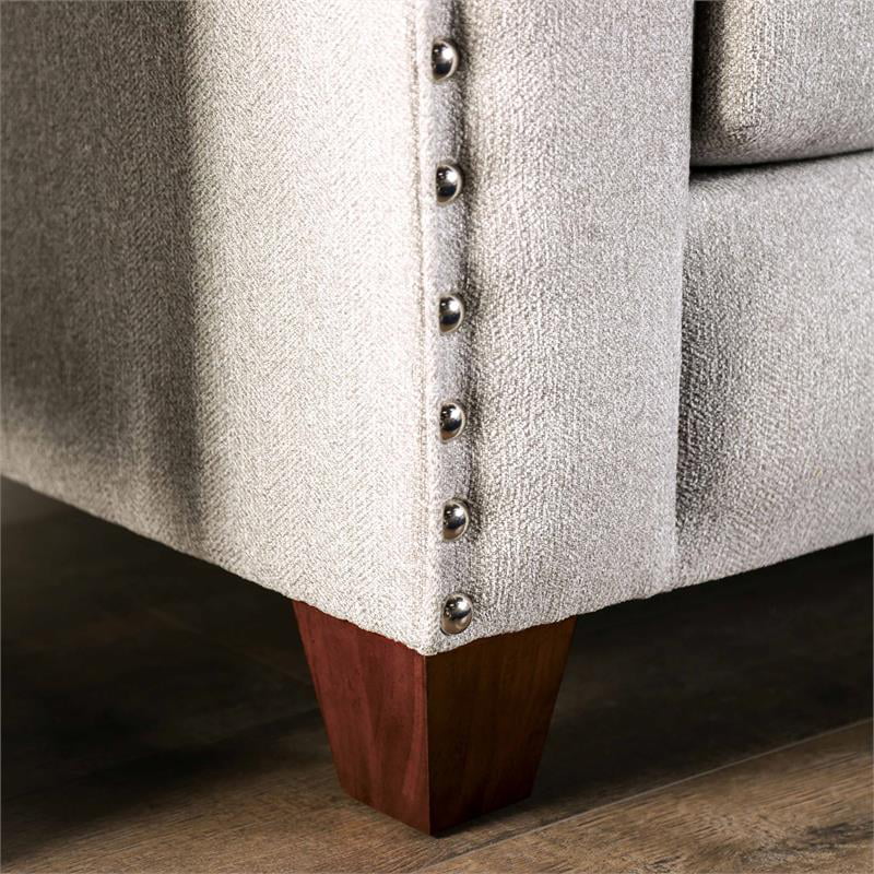 Furniture of America Brill Transitional Fabric Nailhead Sofa Light Gray T22777