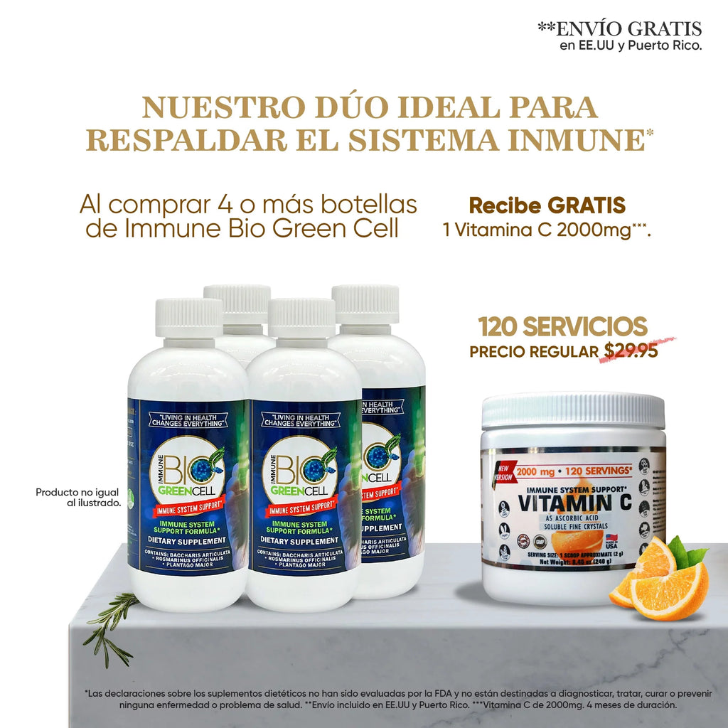 Immune Bio Green Cell - Immune System Support - 4 Bottles, 8ml Per Serving C34552