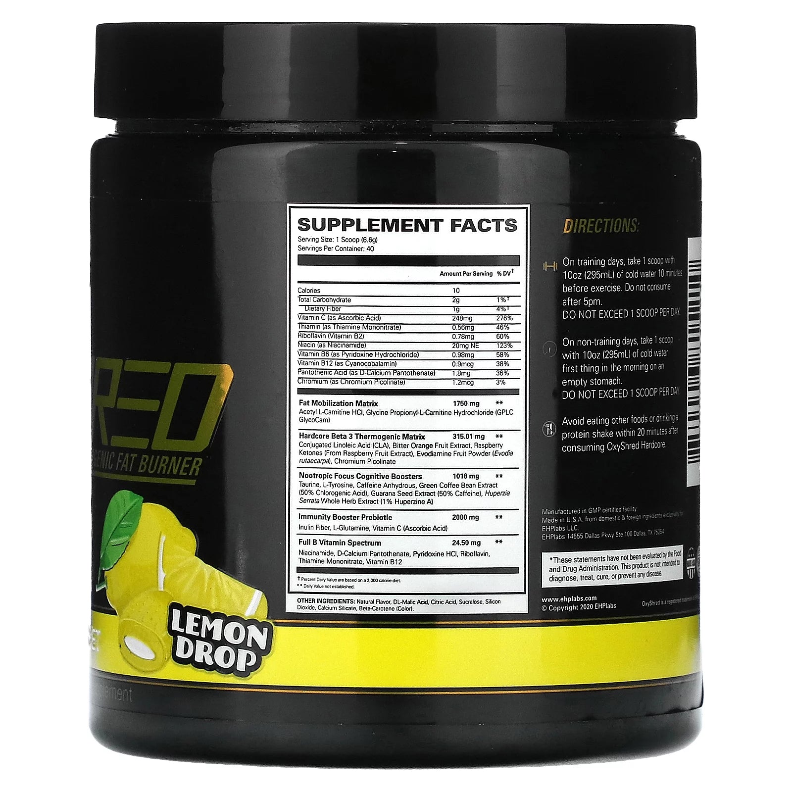 EHP Labs OxyShred Hardcore Thermogenic Pre Workout Powder, Lemon Sherbet, 40 Servings O108
