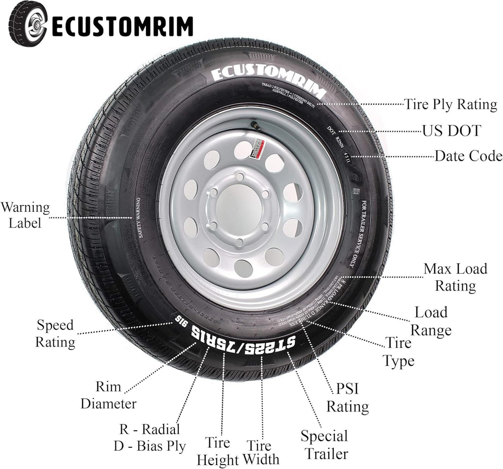 Radial Trailer Tire on Rim ST205/75R15 5 Lug Wheel X287