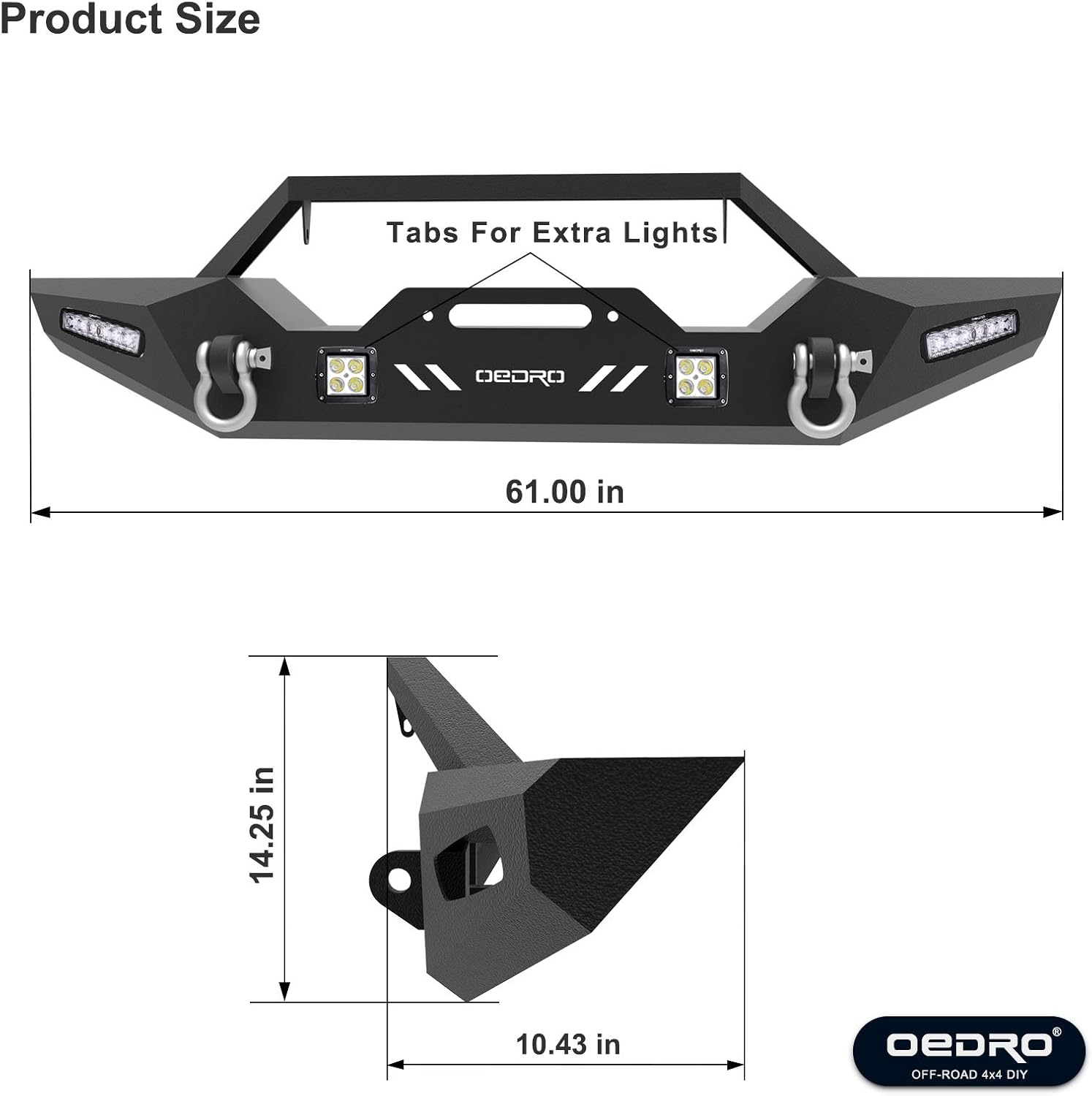 OEDRO Front Bumper for Jeep Wrangler JL & Gladiator with Winch Plate and LED Lights P686