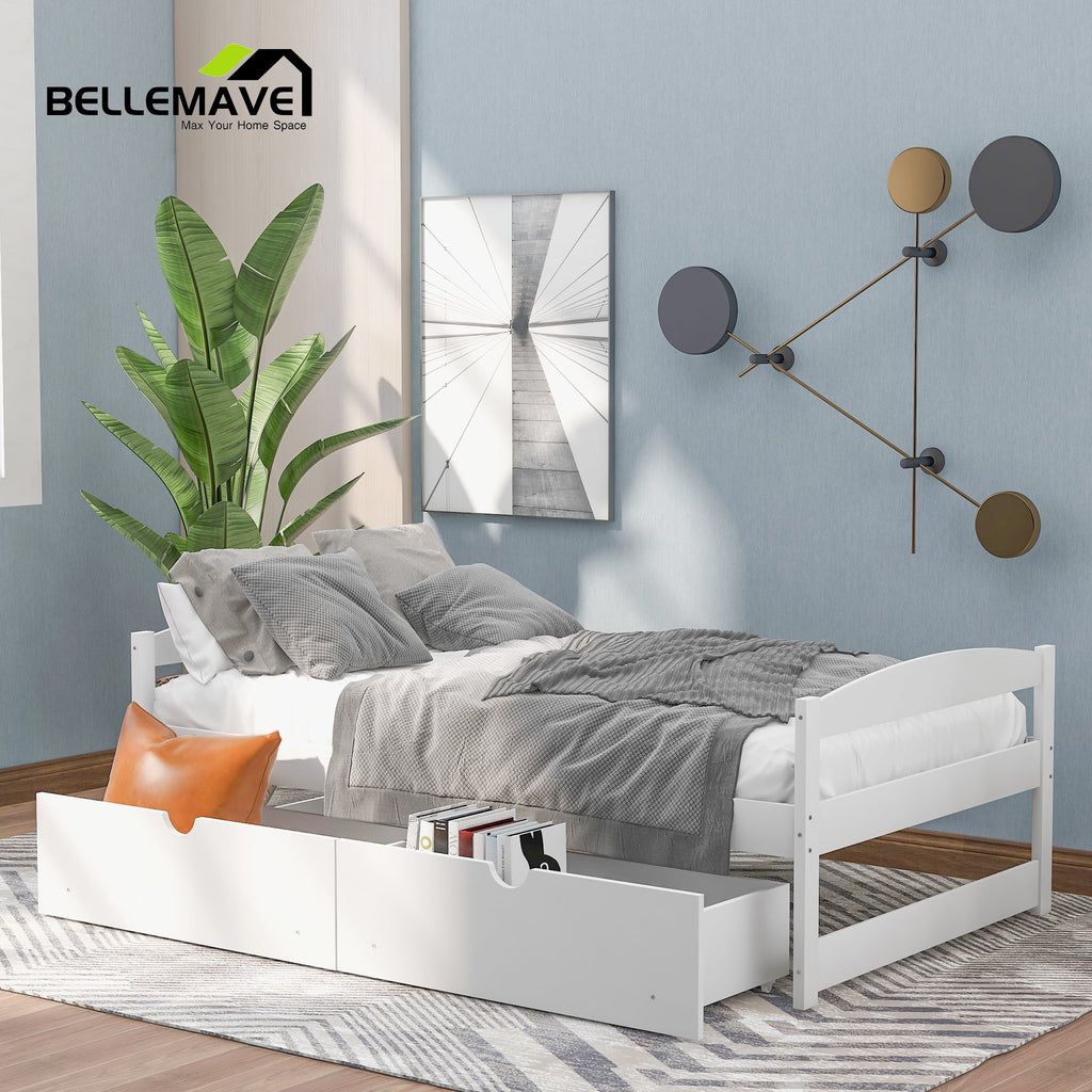 Bellemave White Twin Size Platform Bed with 2 Drawers S164920