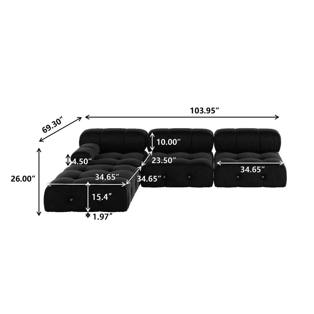 Black Modular Sectional Sofa Velvet L-Shape V904259