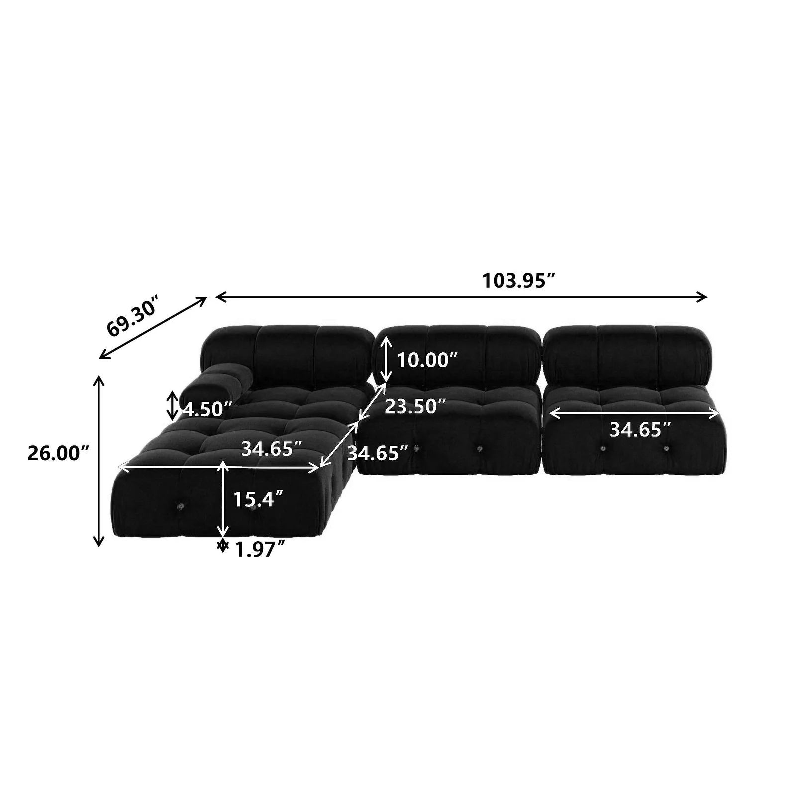 Black Modular Sectional Sofa Velvet L-Shape V904259