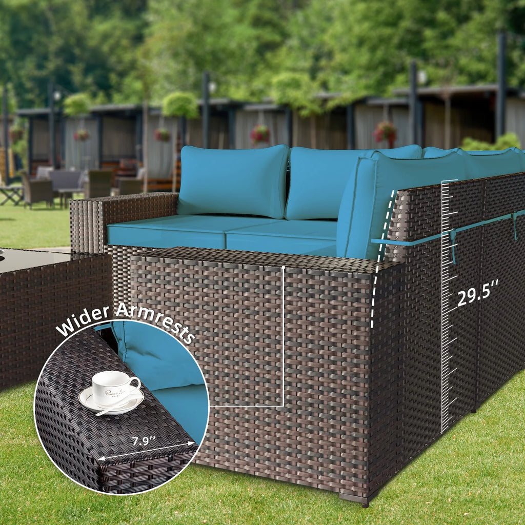 TANGJEAER 6-Piece Patio Wicker Sectional Sofa Set with Cushions and Glass Table C465