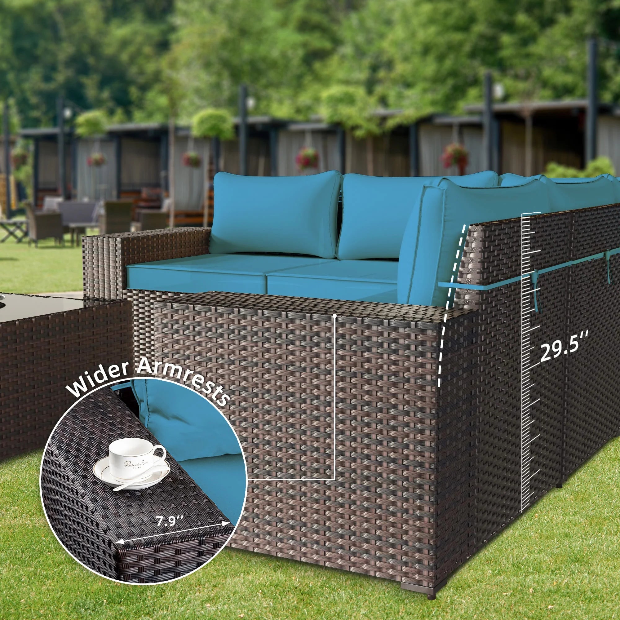 TANGJEAER 6-Piece Patio Wicker Sectional Sofa Set with Cushions and Glass Table C465