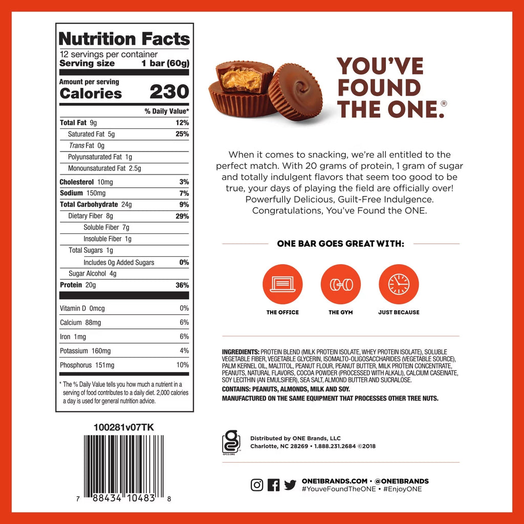 One Protein Supplement Bar, Peanut Butter Cup, 20g, 12 Count I17508