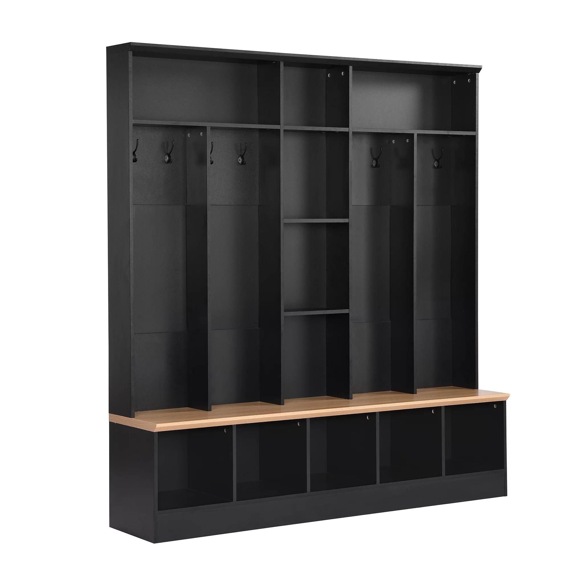 CoSoTower Wide Hall Tree with Storage Bench and 8 Hooks, Black D645414
