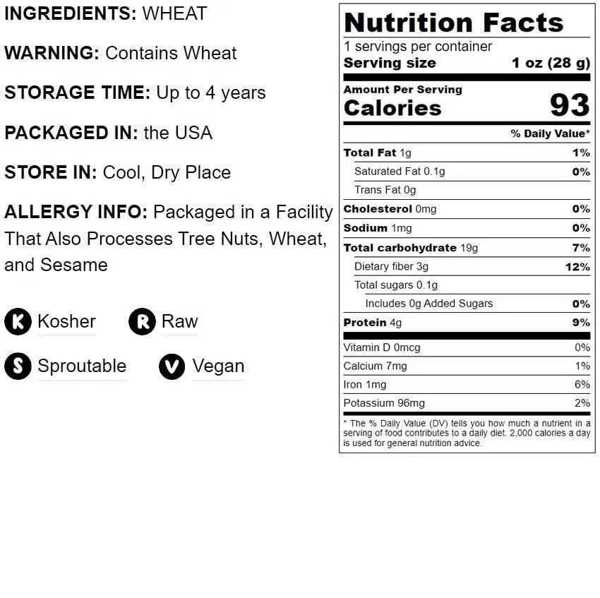 Wheat Berries, 20 Pounds — Kosher, Raw, Vegan by Food to Live Y911