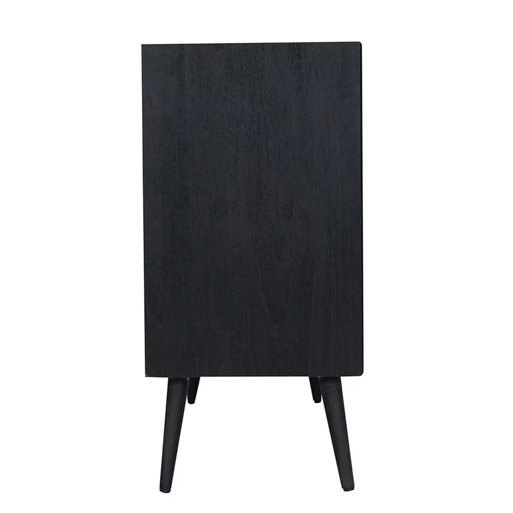 Dana 47 Inch TV Media Entertainment Center, Pine Wood, Rattan Doors, Black M7674