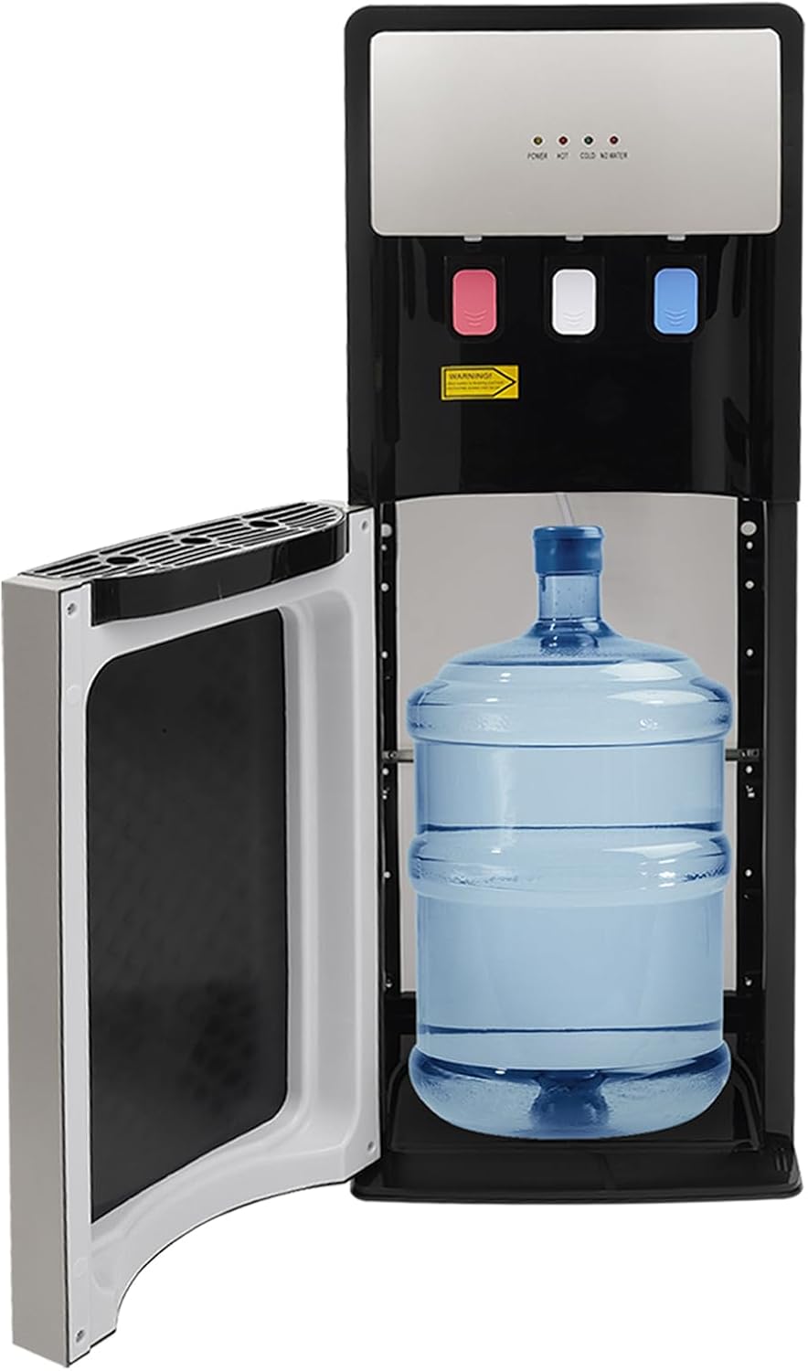 Bottom Loading Water Cooler Dispenser, Hot & Cold Water Cooler Dispenser, Holds 3 or 5 Gallon Bottle, with Storage Cabinet and Child Safety Lock for Home, Office Use (Silver Grey)