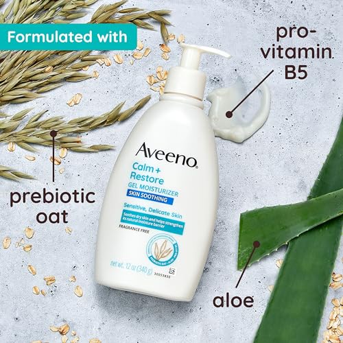 Aveeno Calm + Restore Body Moisturizer Gel for Sensitive Skin, Fragrance Free, 12 OZ V2476