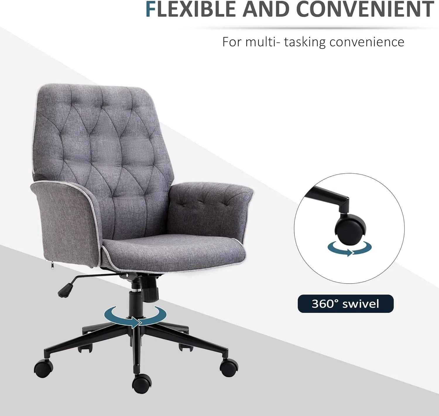 Vinsetto Linen Home Office Chair, Tufted Height Adjustable, Dark Gray L200