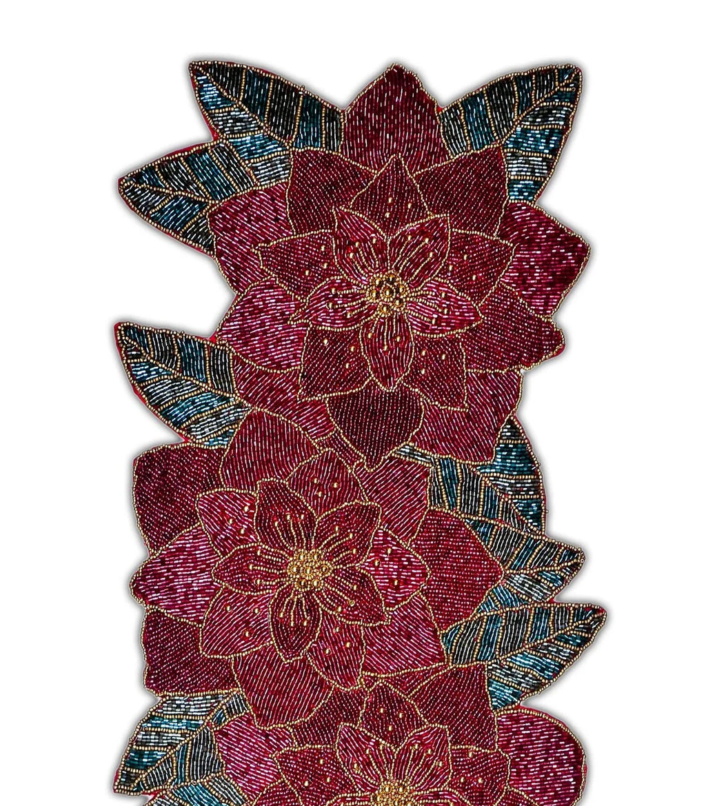 Handmade Beaded Christmas Floral Table Runner 13x36 Inch H72904