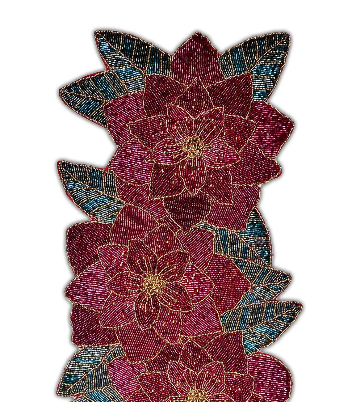 Handmade Beaded Christmas Floral Table Runner 13x36 Inch H72904