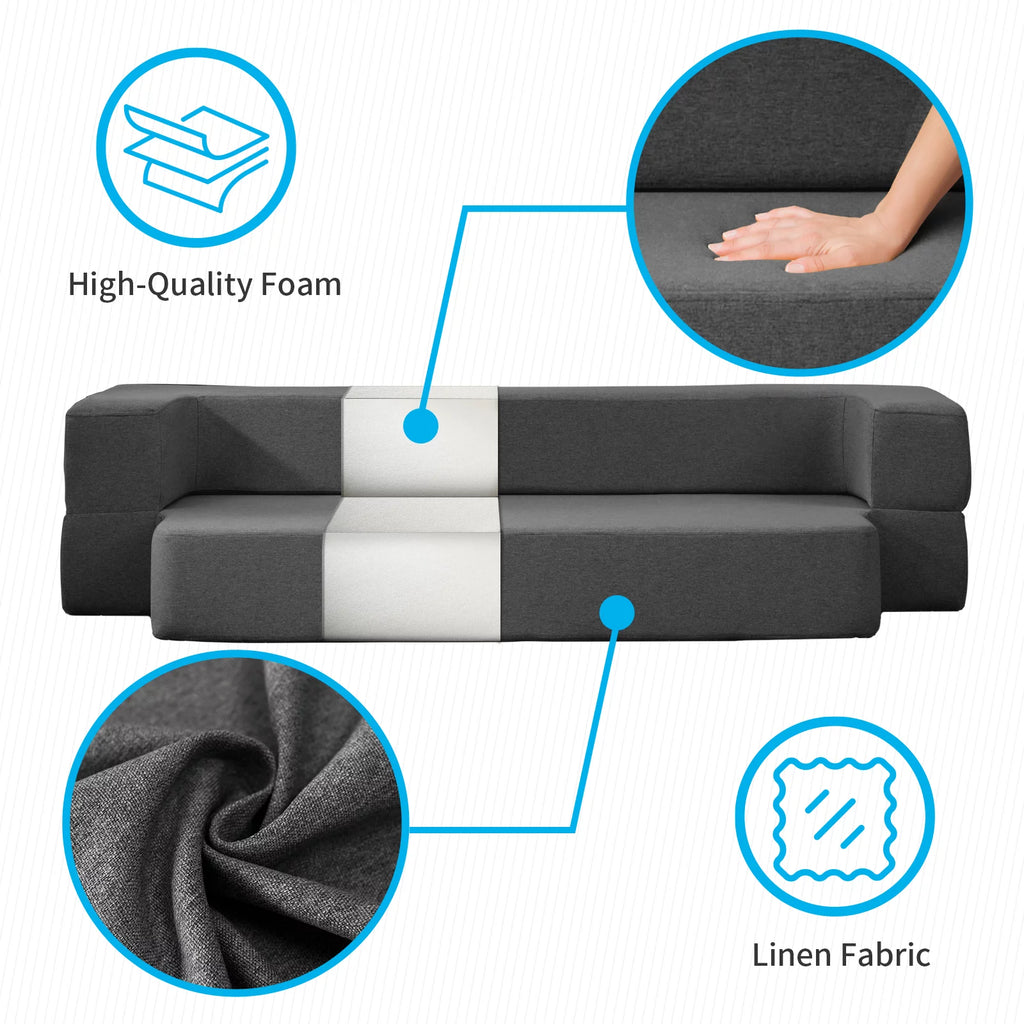 Mjkone Folding Queen Size Sleeper Sofa Bed with Memory Foam, Dark Gray N850