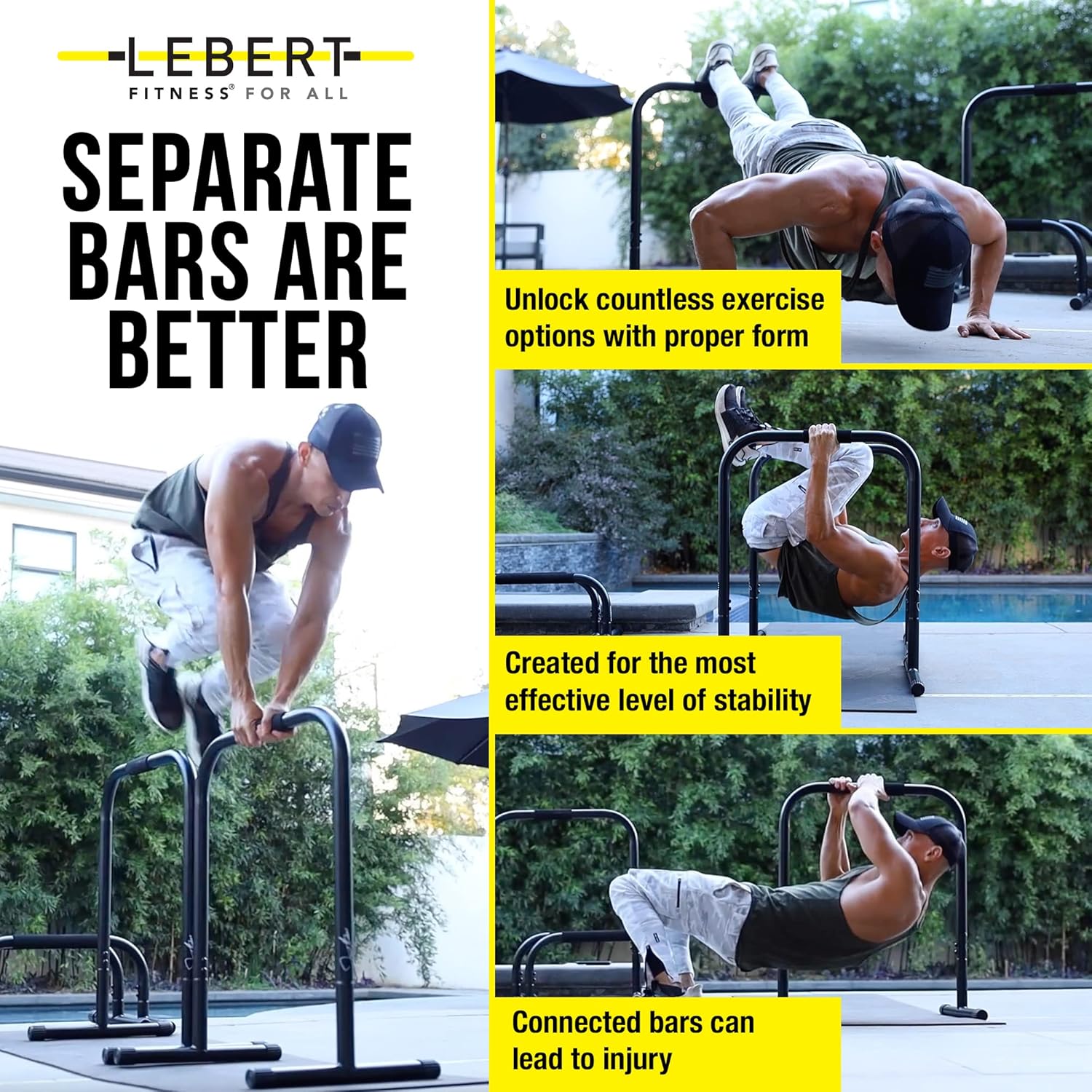 Lebert Fitness Dip Bar Stand - EQualizer Total Body Strengthener Pull Up Bar - Yellow Q5541