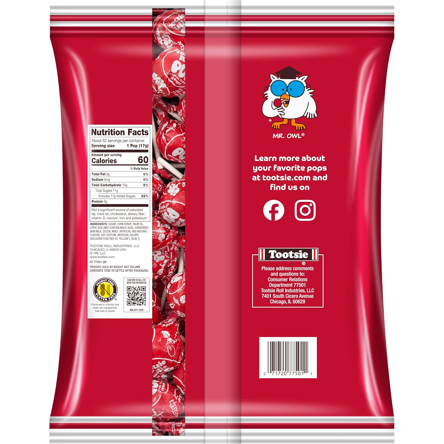 Tootsie Pops Cherry Flavored Lollipops with Chocolatey Center, 50 Count E41113