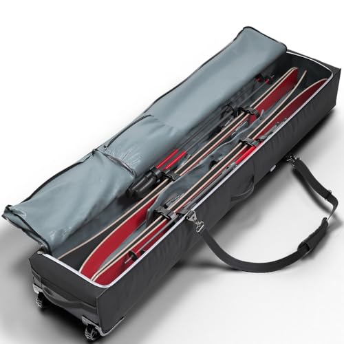 Athletico Rolling Double Ski Bag - Padded with Wheels for Air Travel B30325
