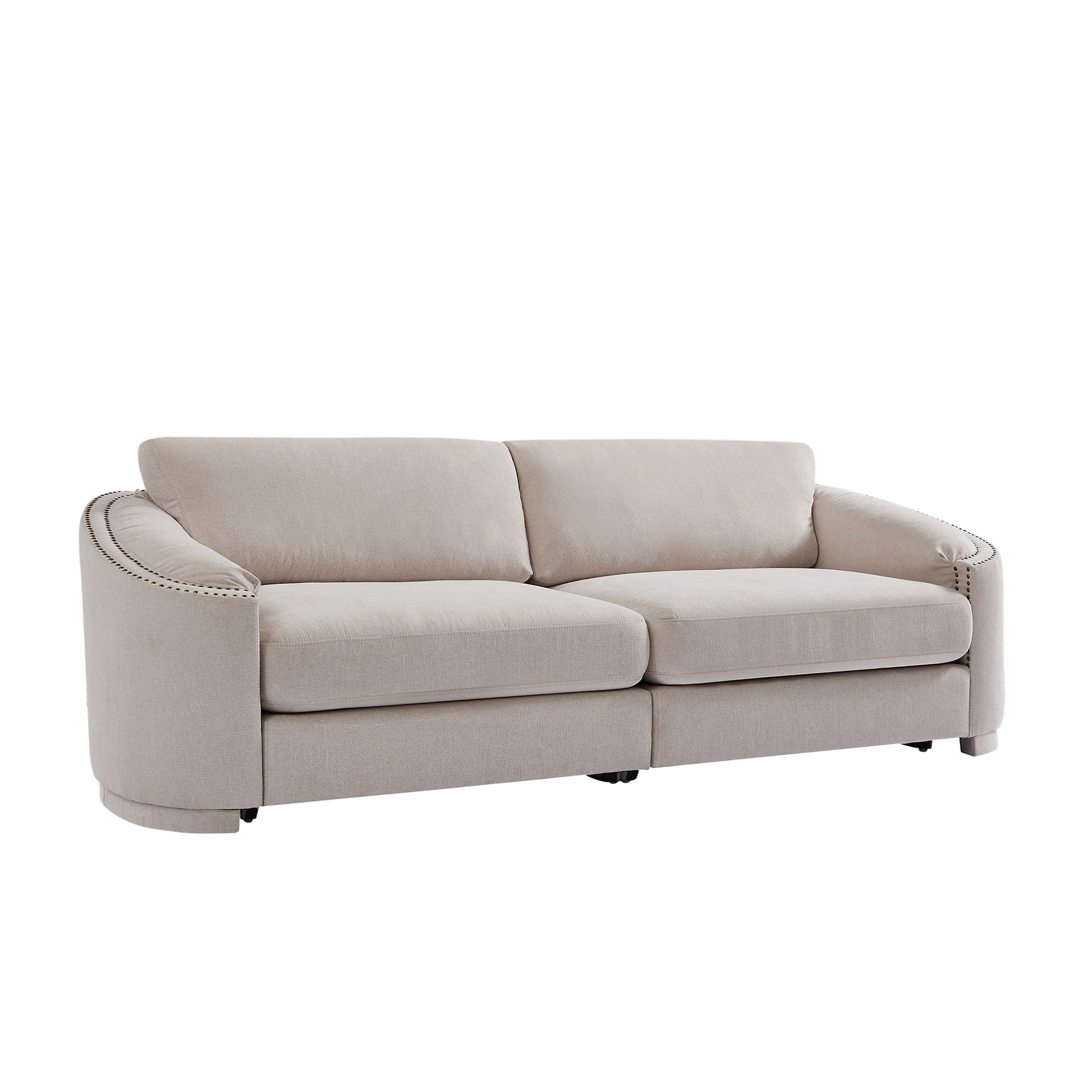 KAMIDA 3-Seater Upholstered Sofa Couch with Semilunar Arms, Beige V218