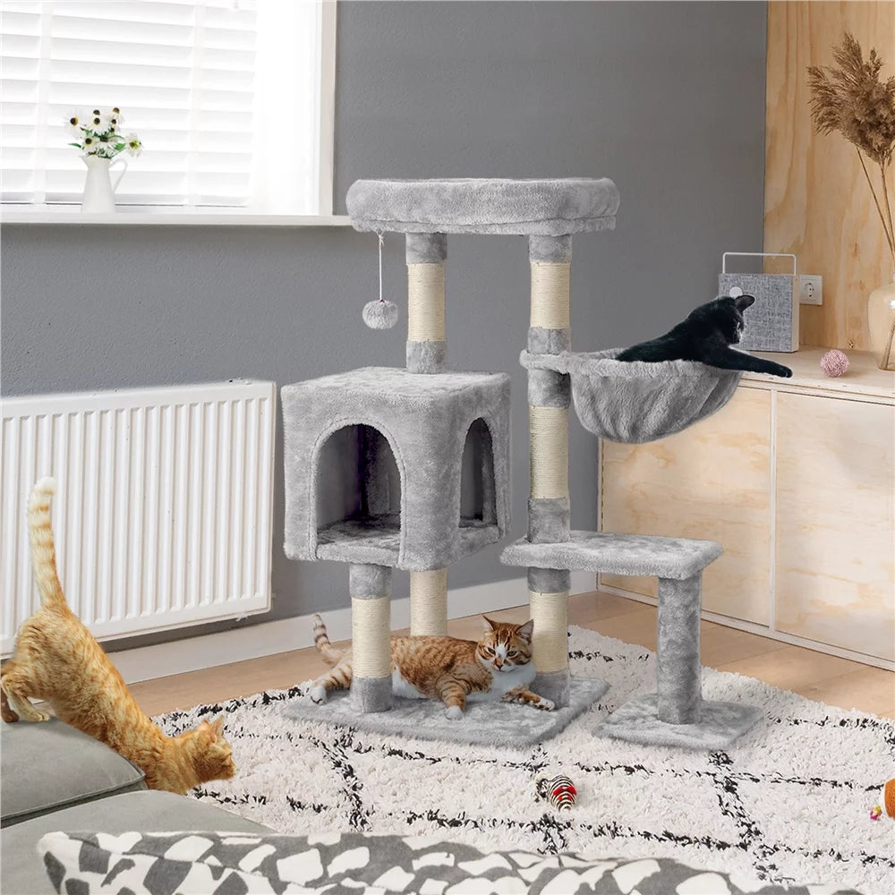 Topeakmart 38" Cat Tree with Condo Perch Basket Scratchers, Light Gray I7770
