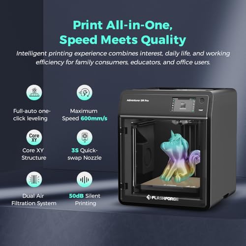 FLASHFORGE Adventurer 5M 3D Printer with Auto Leveling, 600mm/s High-Speed, Quick-Detach Nozzle B85467