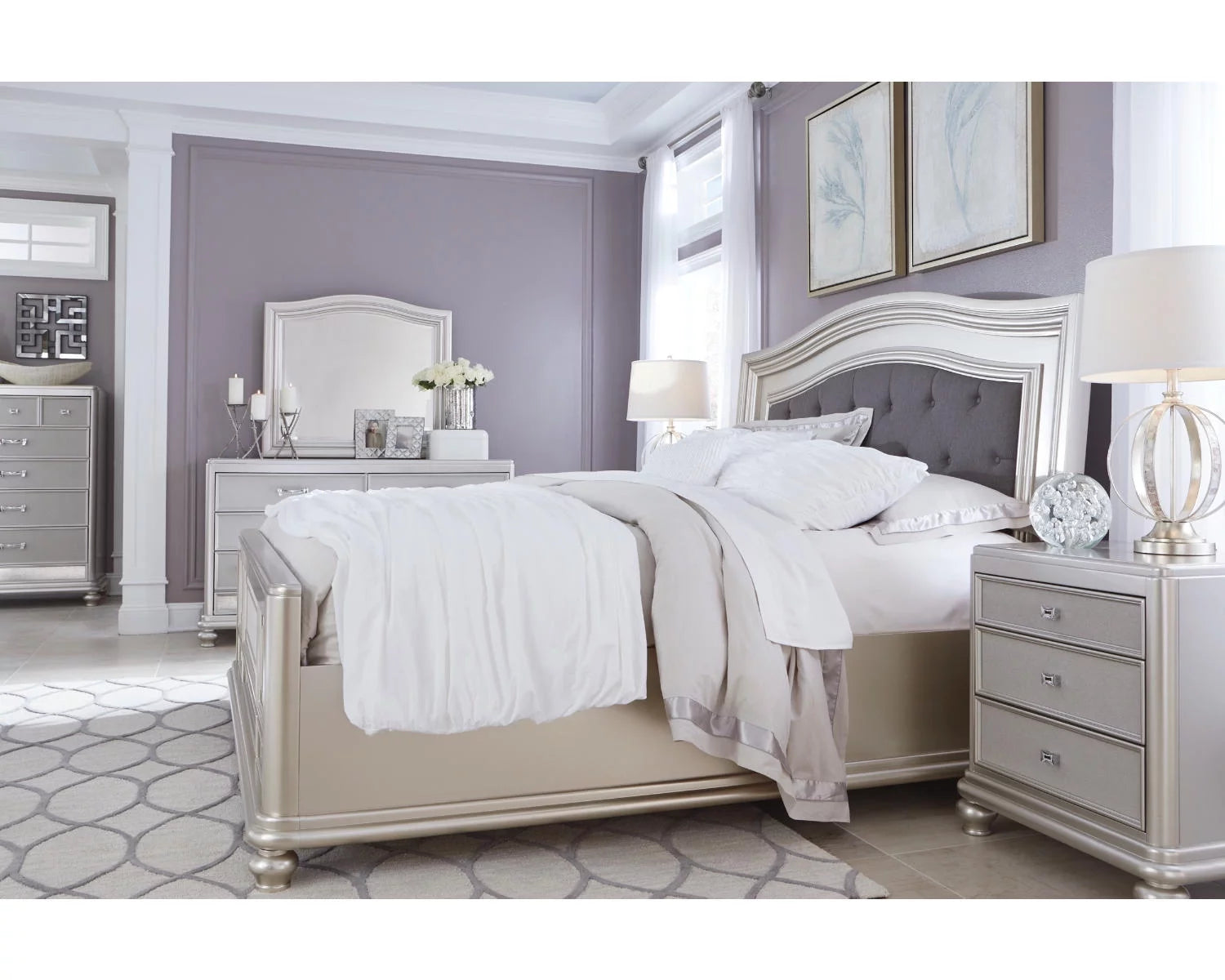 Signature Design by Ashley Coralayne 3 Drawer Nightstand, Silver R348