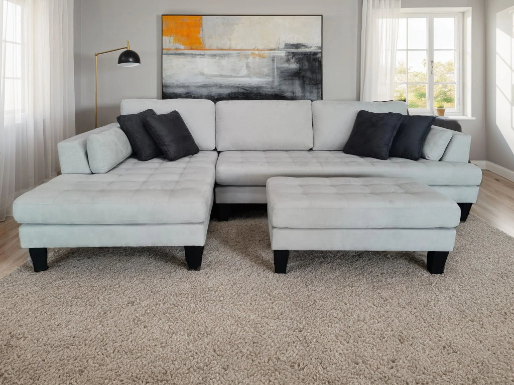 STENDMAR 3PC Grey Microfiber L Shaped Sectional Sofa S168LG D7290