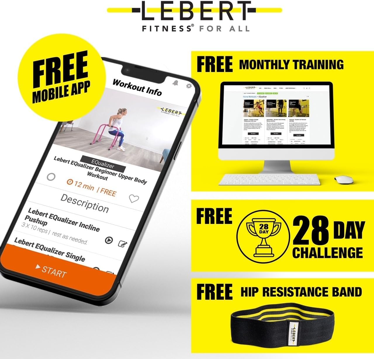 Lebert Fitness Dip Bar Stand - EQualizer Total Body Strengthener Pull Up Bar - Yellow Q5541