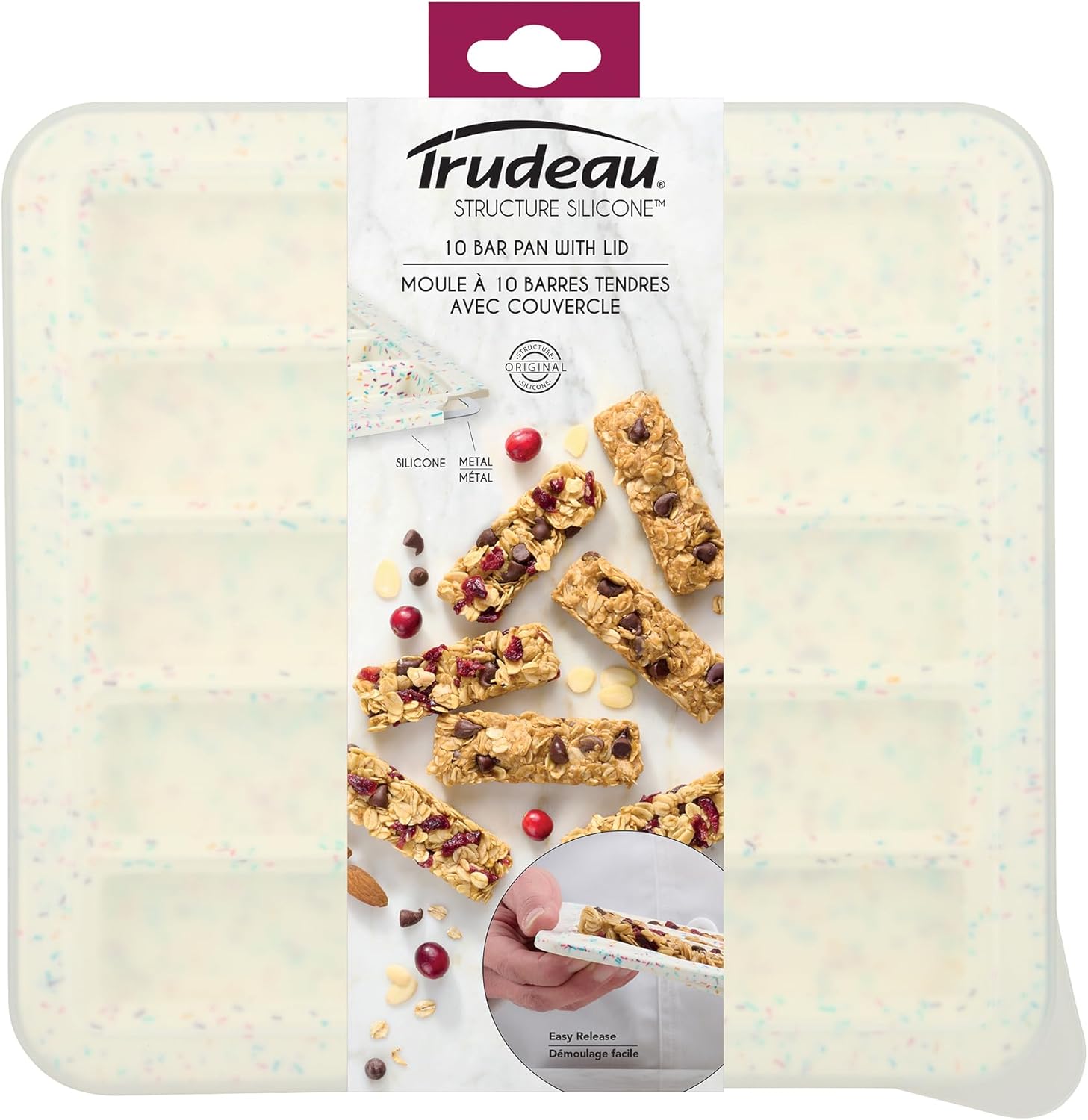 Trudeau Protein Bar Pan With Lid-White Confetti/Fuchsia -05121039