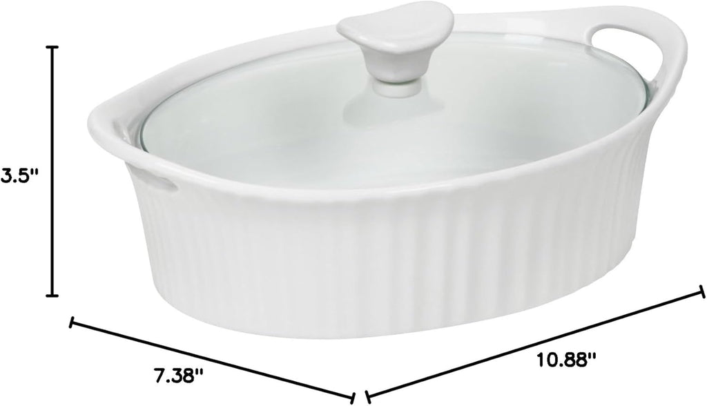 Corningware French White III Oval Casserole with Glass Cover, 1.5-Quart M323672