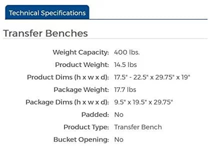 Carex Universal Tub Transfer Bench, Height Adjustable, 400 lbs Y846