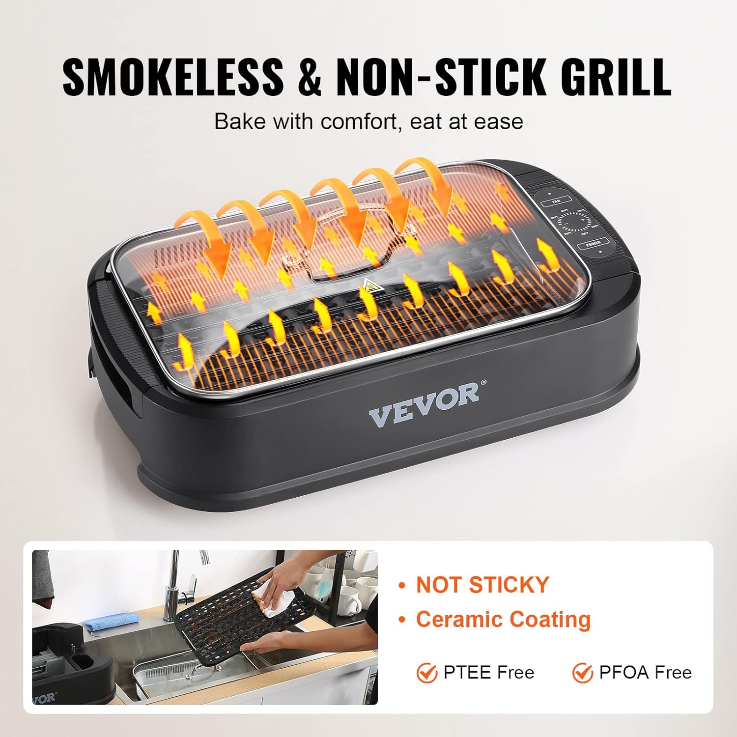 VEVOR Smokeless Indoor Grill, 1500W Electric BBQ with Non-Stick Surface Z788486