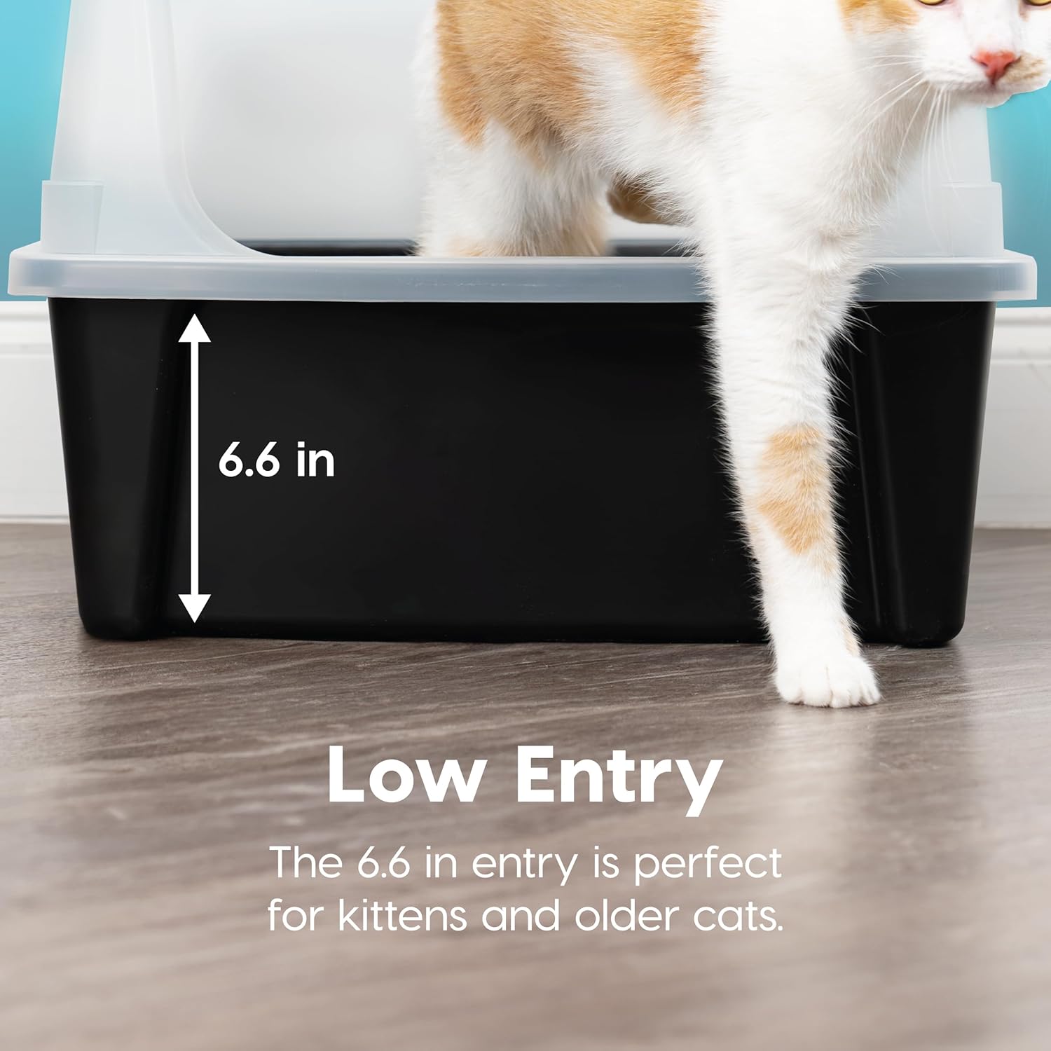 IRIS USA Extra Large Cat Litter Box with Scatter Shield, Open Top, Black R559647