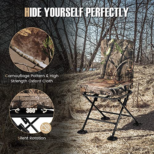 Tangkula Hunting Chair 360 Degree Swivel with Padded Cushion, Camouflage Folding for Blind, Fishing, Camping J815