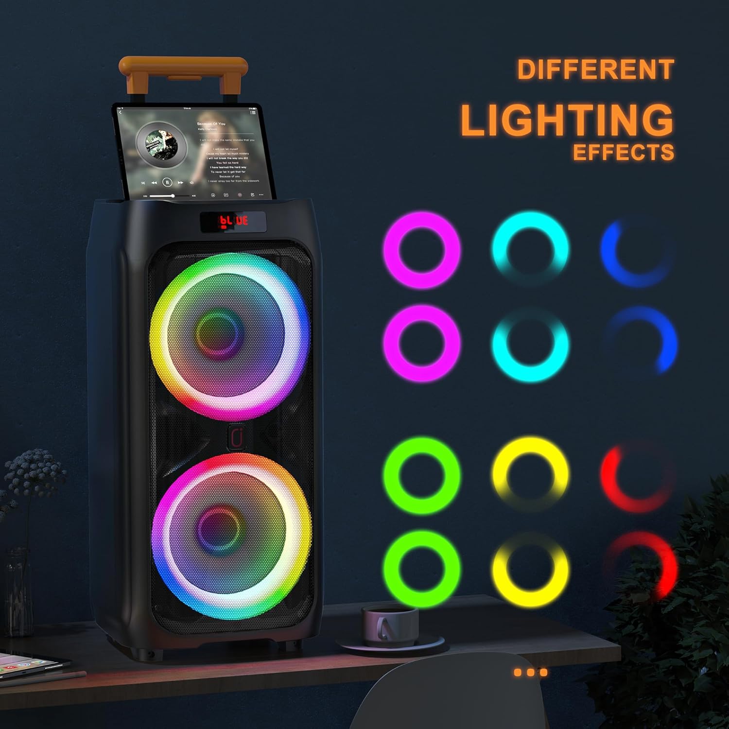 JYX Karaoke Machine with 2 Wireless Microphones, 8" Bluetooth Party Speaker, PA System with DJ Light R73398